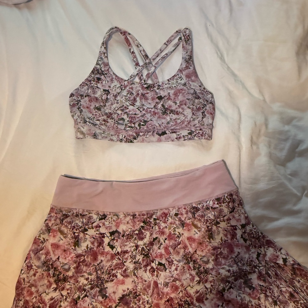 lululemon athletica Floral Pink Sports Bra and Skirt Set